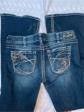Silver Jeans Dark Blue Flare Jeans with Embellished Back Pockets